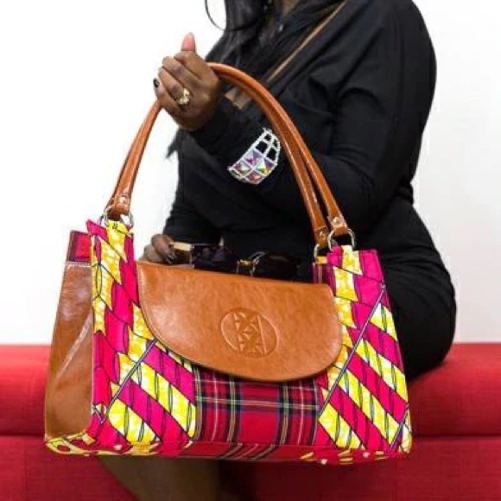 AMMA JO Signature Leather Tartan Bag Brown